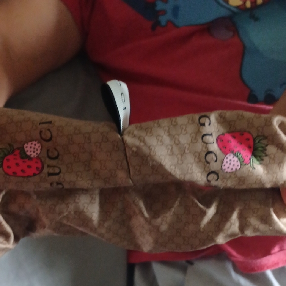 Tan Hair Scrunchie with Strawberry Motif. Oversized 100 Percent Silk! - Picture 5 of 5